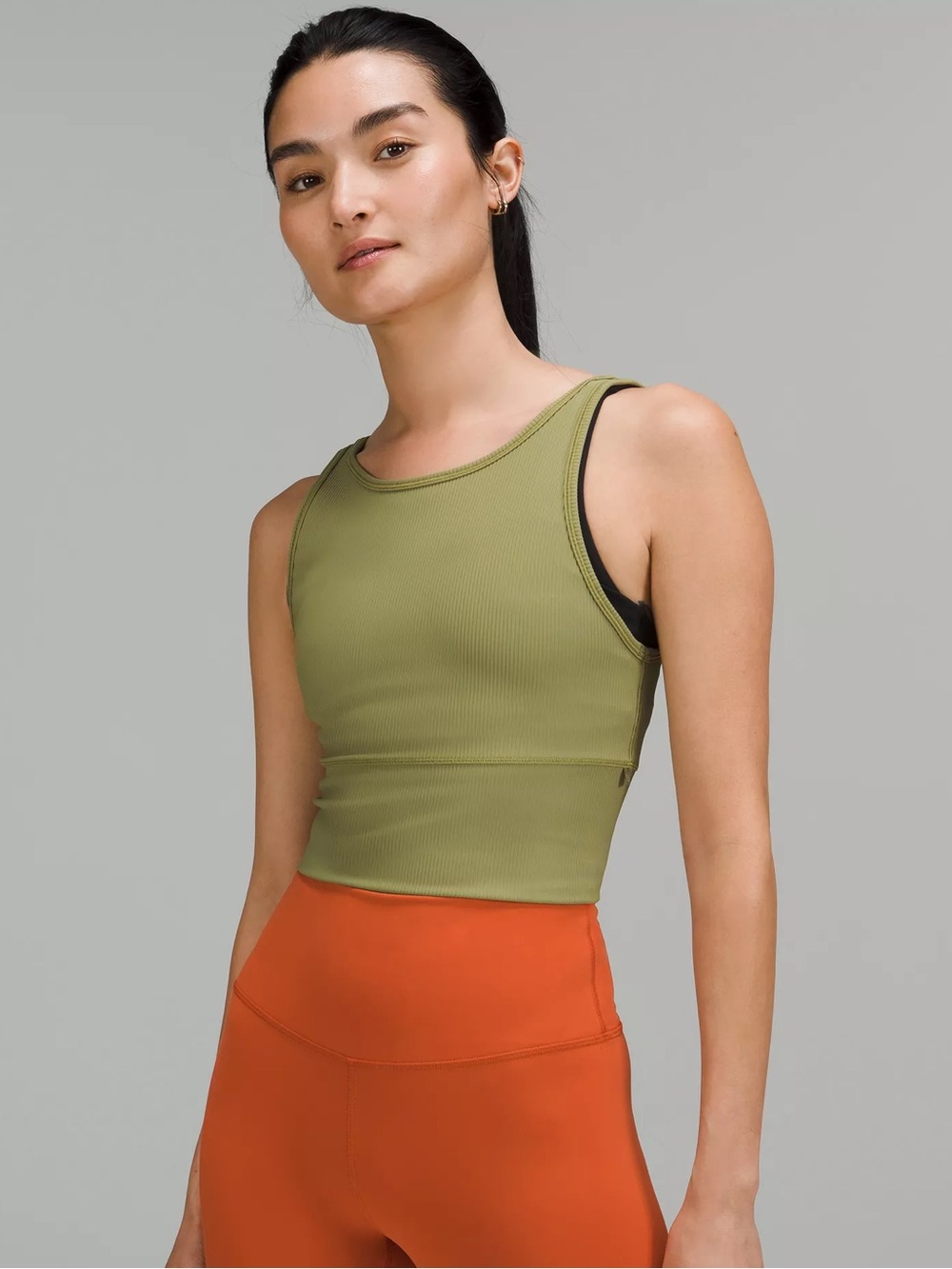 Lululemon Power Pivot Ribbed Tank Top in Bronze Green SZ 4